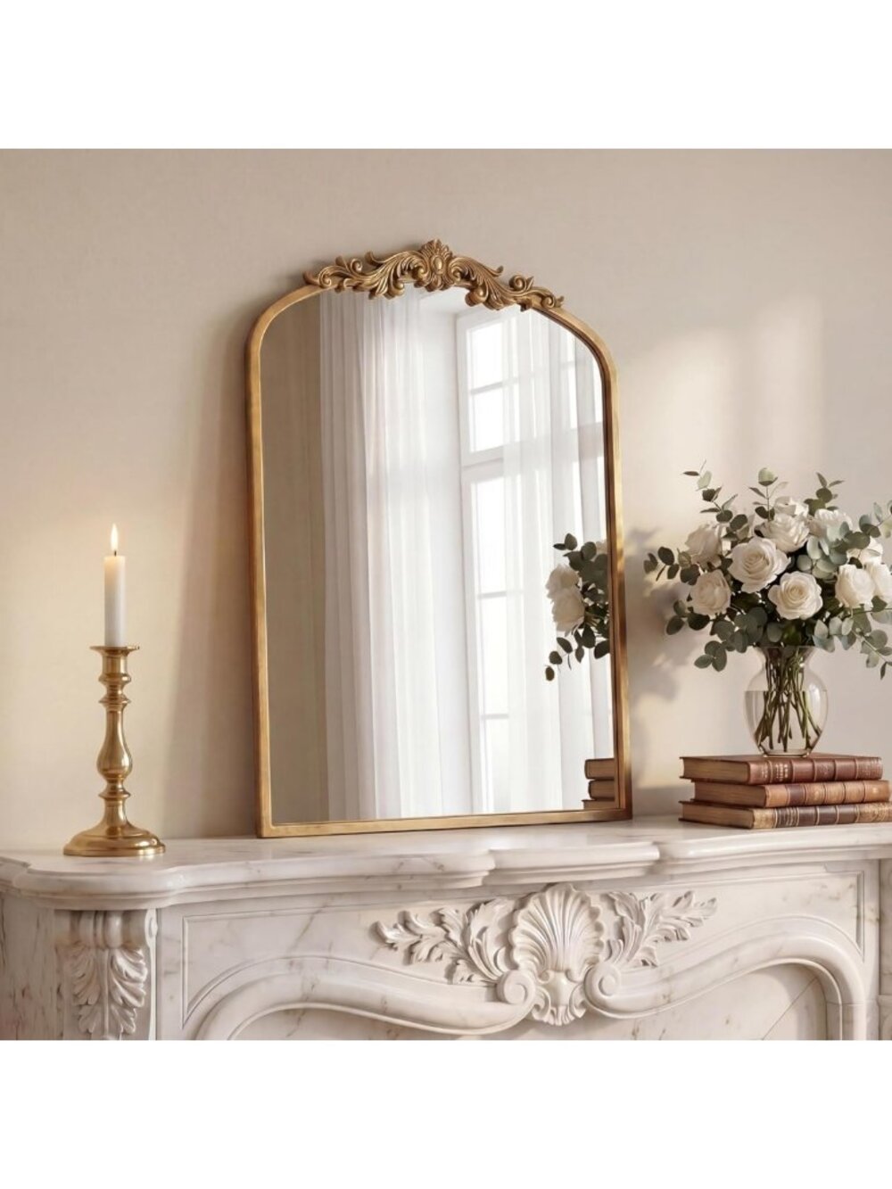 Vintage Gold Arched Antique Mirror 30" X 19" - Elegant Baroque Home Decor